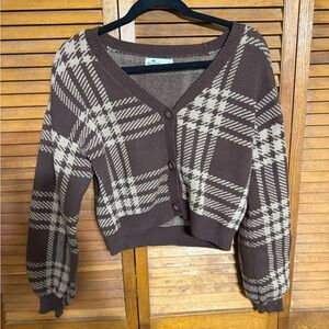Hollister Brown Plaid Cardigan Sweater